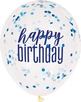 thumbnail of 6 Konfetti Luftballons blau & silber Happy Birthday