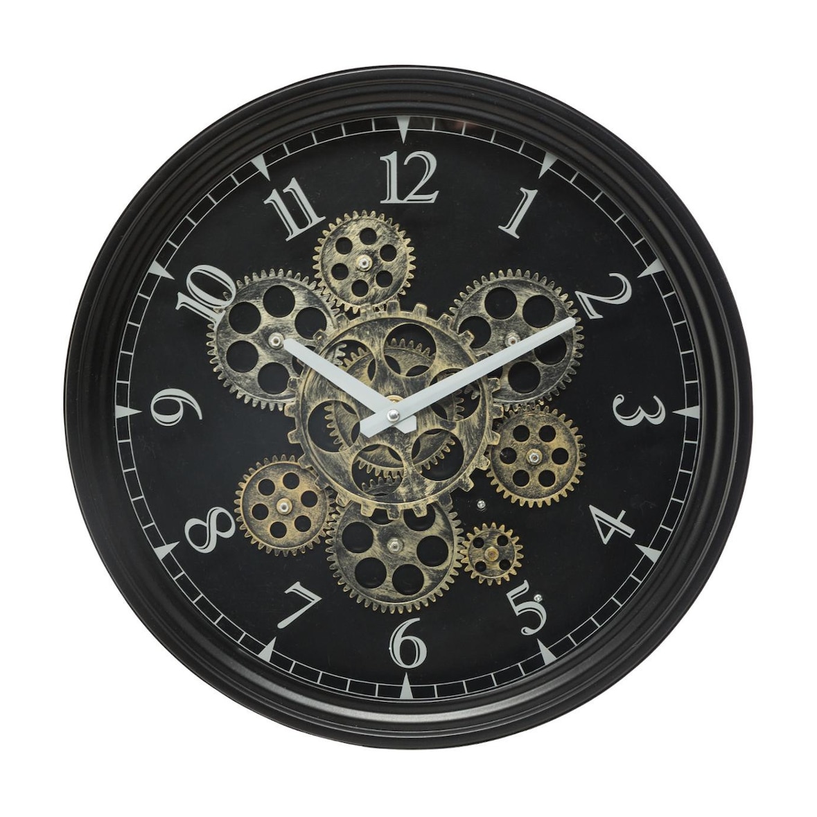 Pendule murale en métal noir mécanisme en mouvement  D 37 cm