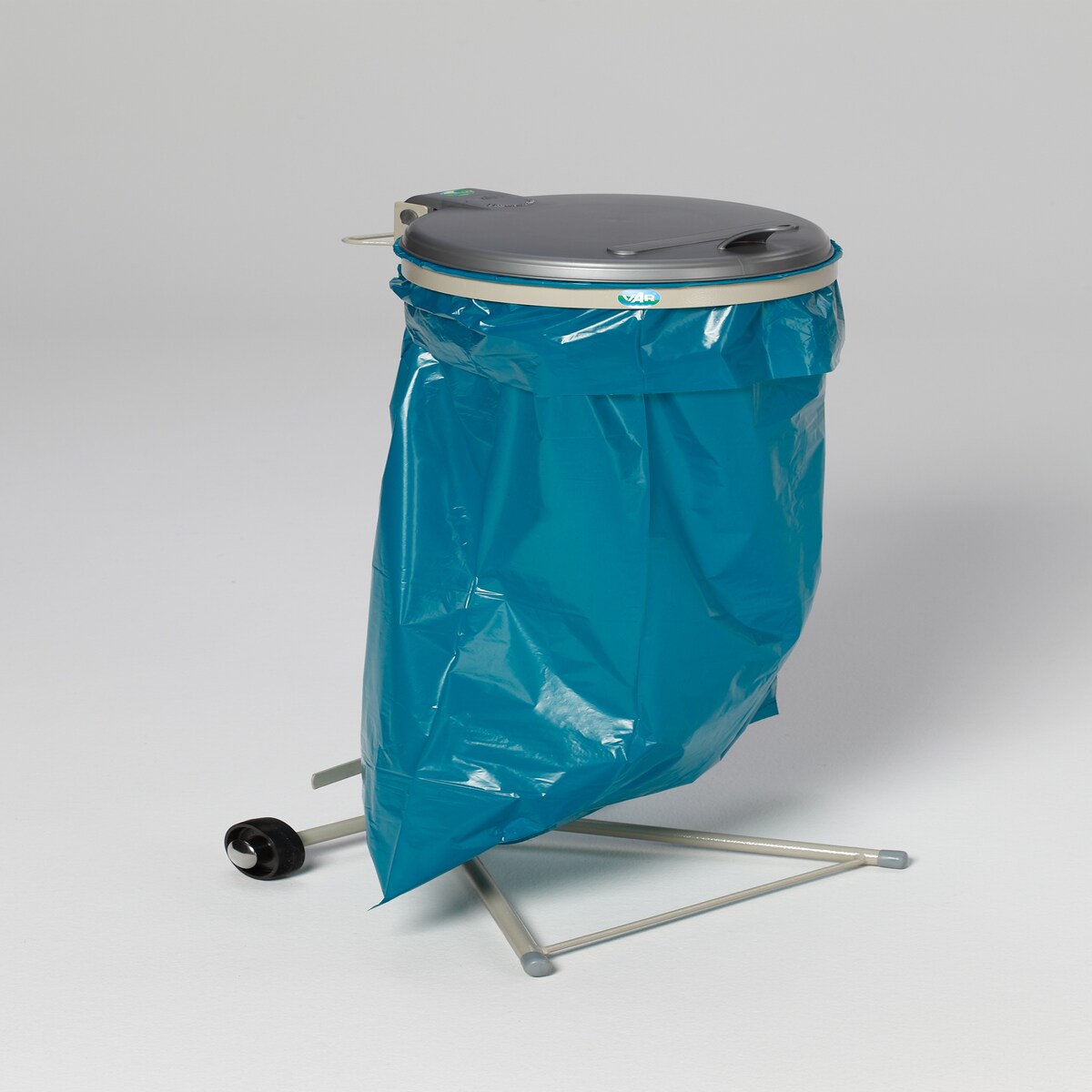 PROREGAL Robuster Abfallsammler für Wertstoffsortierung 1-Fach | Fahrbar, mit Rollen | 120 Liter, HxBxT 92x50x44cm | Stahl | Grau-Silber | Mülleimer