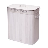 thumbnail of Wäschekorb HWC-C21, Laundry Wäschebox Wäschesammler Wäschebehälter, Bambus 2 Fächer 63x55x34cm 100l ~ weiß