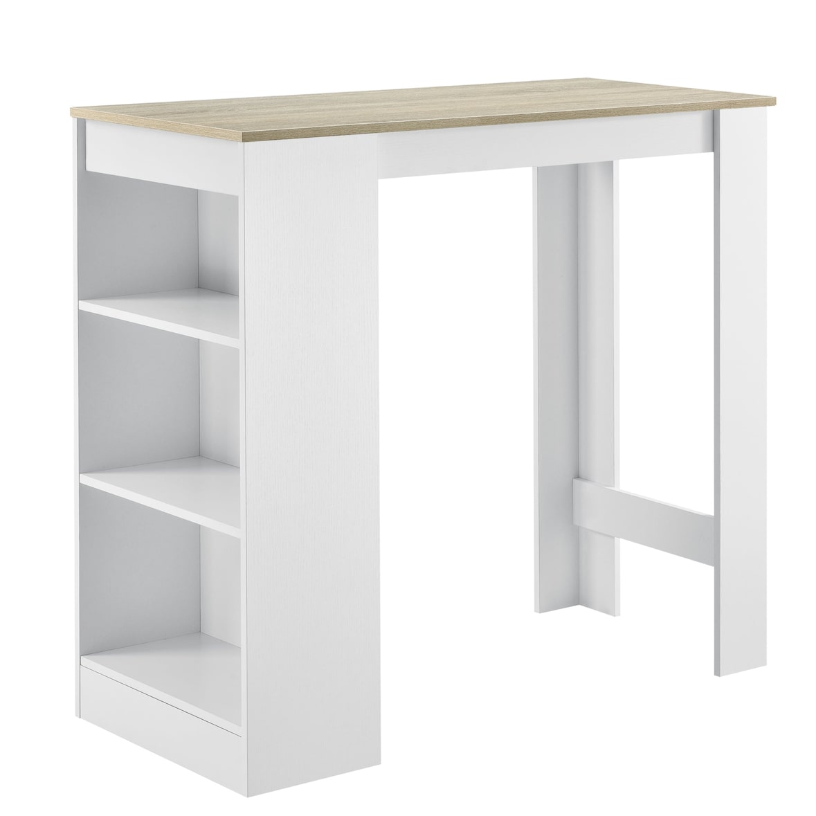 Helloshop26 - Table de bar haute avec rangement table bistro 110 cm blanc et chêne 03_0006188