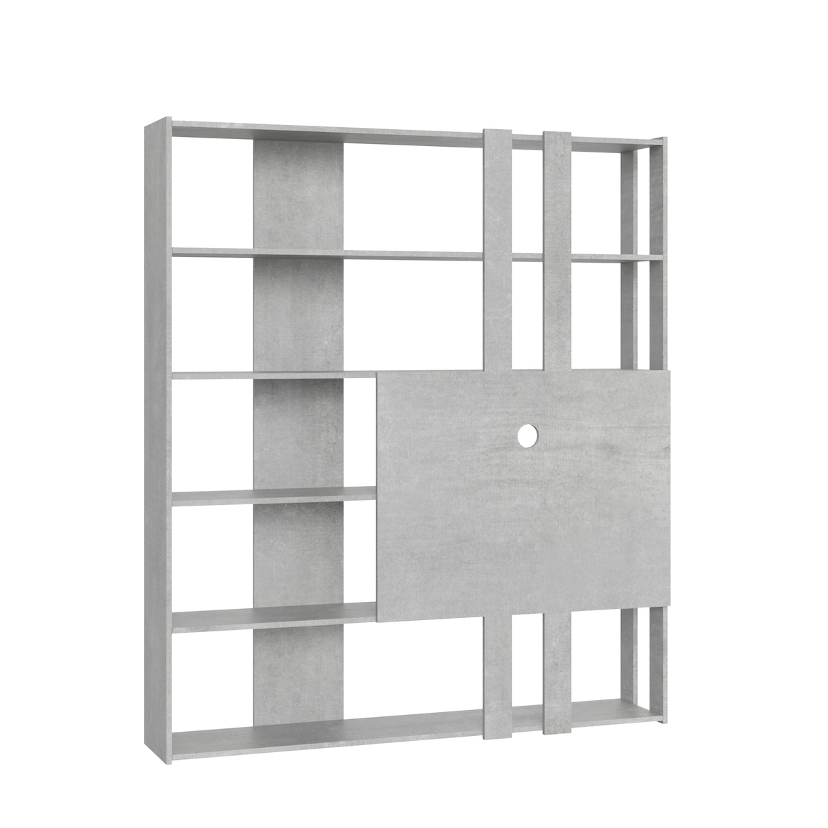 Librería abierta Kato M con panel de TV de hormigón