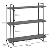 thumbnail of Estante de pared HWC-K78, estante colgante estante flotante, 3 estantes de metal de madera maciza industrial 60x60x18cm ~ blanco, oro metálico