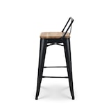 thumbnail of Lot de 4 tabourets de bar en métal noir mat style industriel avec dossier et assise en bois clair - Hauteur 66cm