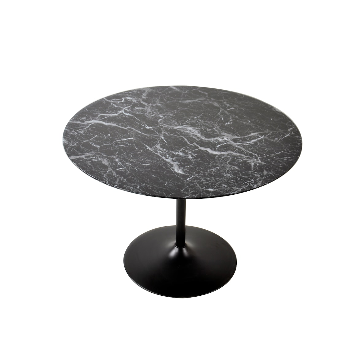 SalesFever Eettafel rond Ø 110 cm | tafelblad MDF marmerlook | metalen onderstel | B 110 x D 110 x H 75 cm | zwart