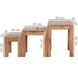 thumbnail of Holz Satztisch Set ``Nako``: 3-teilig, Landhaus-Stil, Massivholz, platzsparend, 45x50x36 cm, 37x38x30 cm, 30x25x25 cm. Beige | Kadima Design