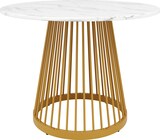 thumbnail of Esstisch rund 80x80x76  Weiß+Gold MDF Tischplatte Metallbeine mit marmorierter Optik für Esszimmer Wohnzimmer Büro verstellbare Bodenschoner
