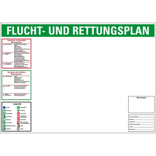 Flucht- und Rettungsplan Set, DIN ISO 23601, DIN EN ISO 7010, Kunststoff, 594x420mm, ASR A1.3, DIN EN ISO 7010