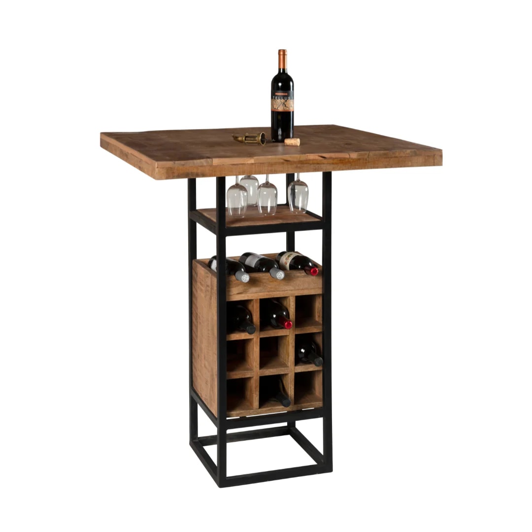 Mesa de Bar Harrys em madeira e estrutura em ferro - 90x90x105cm