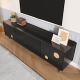 thumbnail of TV-Schrank 170x36x54 cm Schwarz mit vier Türen, Gitter & Goldakzente, TV-Ständer mit Soft-Close, Kabelmanagement, verstellbaren Füßen