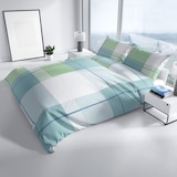 thumbnail of Feinbiber Bettwäsche Set 200x200 cm 80x80 cm Grün Blau Gestreift Temperaturausgleichend Pflegeleicht Reißverschluss