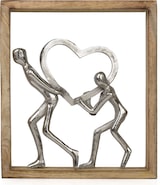 thumbnail of Dekofigur Holding Hearts 34,5 cm aus Mangoholz und Aluminium Skulptur im Holzrahmen mit zwei Personen und Herz Symbol für Liebe und Zusammenhalt