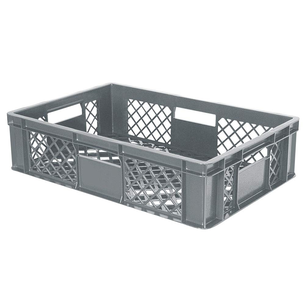 90 Stück Eurobehälter durchbrochen/Bäckerkiste, LxBxH 600 x 400 x 150 mm, PE-HD, lebensmittelecht, grau, Palettenware