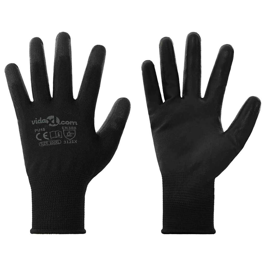 vidaXL Werkhandschoenen 12 pcs Zwart 10 / xl Polyester