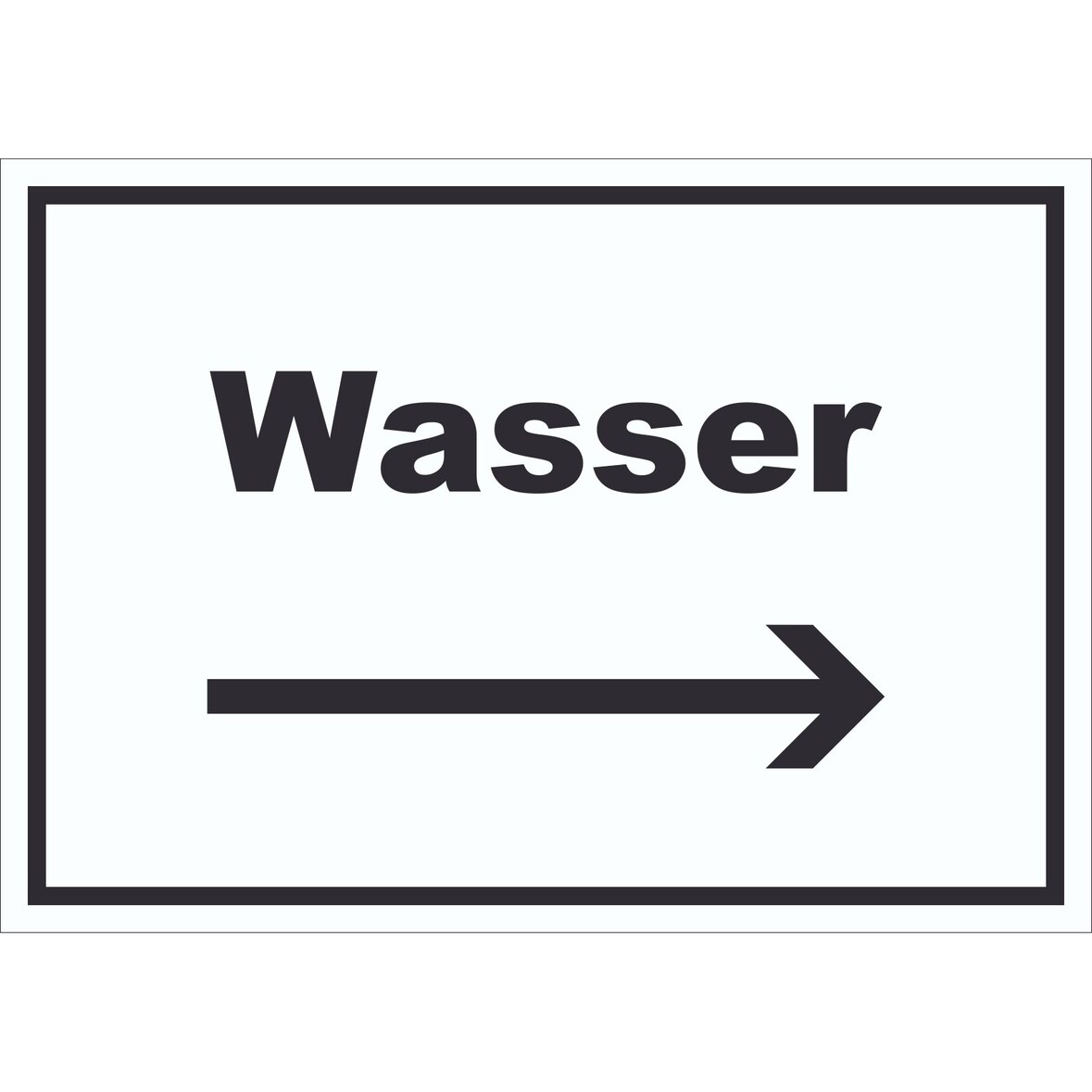 Wasser Schild mit Text und Richtungspfeil rechts Anschluss waagerecht A3 (297x420mm)
