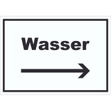 thumbnail of Wasser Schild mit Text und Richtungspfeil rechts Anschluss waagerecht A3 (297x420mm)