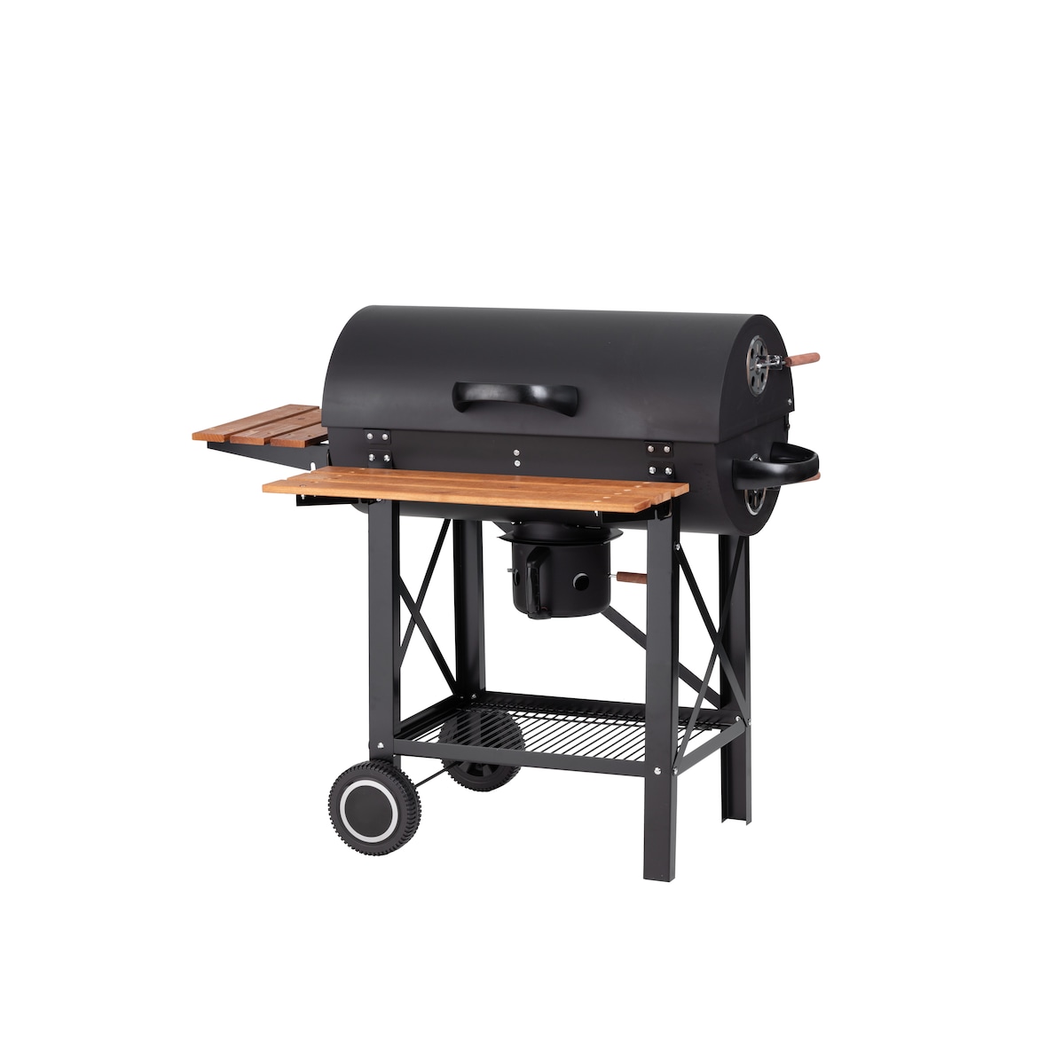 Tarrington House Barbacoa de carbón Louisiana, superficie de asado 71 x 35 cm, estantes laterales abatibles, móvil, acero/madera, negro