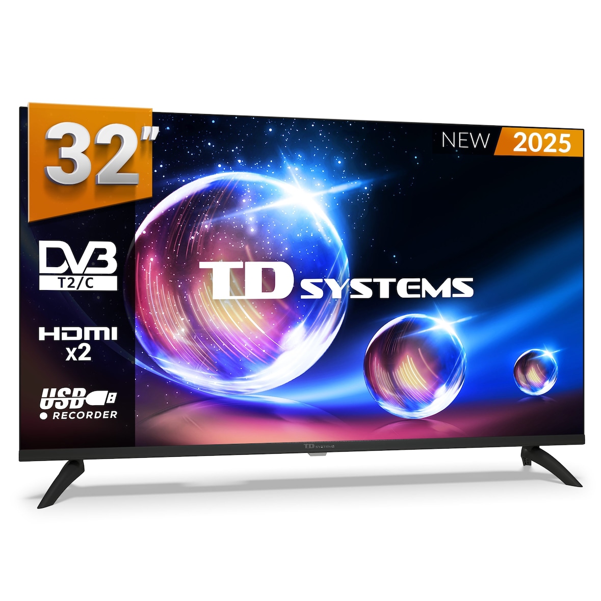 Televisor 32 Pulgadas HD, USB Grabador reproductor, Sintonizador digital DVB-T2/C - TD Systems PRIME32M20H