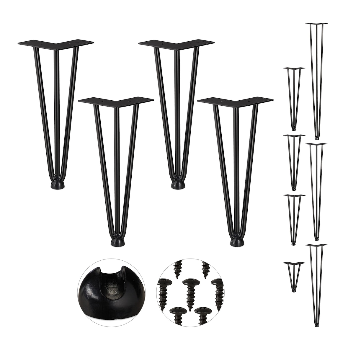 Relaxdays Hairpin Legs, 4er Set, 3 Streben, Metall, Haarnadel Tischbein für Hocker, Tisch & Schrank, 30 cm hoch, schwarz