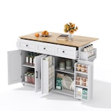 thumbnail of Kücheninsel Weiß-Natur 140x70x91 cm mit klappbarer Arbeitsplatte, 4 Türen, 3 Schubladen, Handtuchhaltern und 360-Grad-feststellbaren Rollen