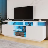 thumbnail of TV Lowboard 140x35x55 cm Weiß mit LED-Beleuchtung App-Steuerung 2 Hochglanz Türen 5 offene Fächer USB Betrieb für Wohnzimmer und Medienbereich