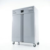 thumbnail of Romux® Kühlschrank mit 2 Türen 148 cm mit Umluftkühlung | Gastro Kühlschrank aus Edelstahl mit 1300 L Kapazität - 6 Einlegeböden und 450 W