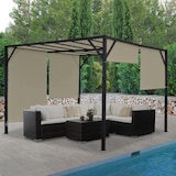 thumbnail of Pergola Baia, pavillon de jardin abri de terrasse, solide armature en acier 6cm + toit coulissant taupe ~ 3x4m