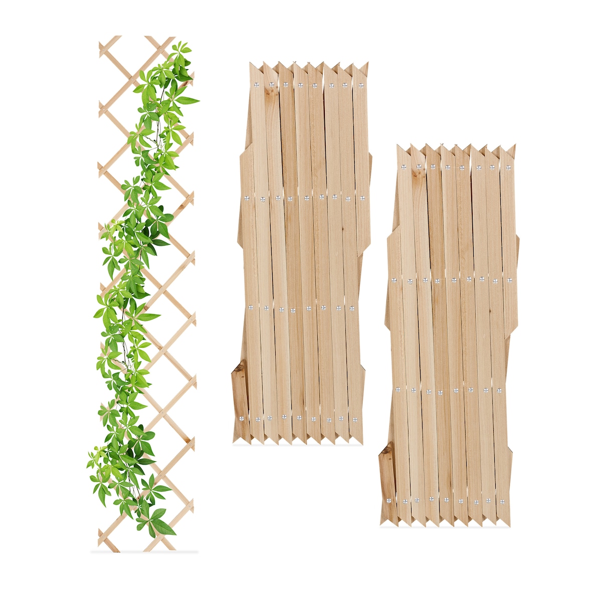 Relaxdays Rankgitter, ausziehbar, 3er Set, Rankhilfe für Kletterpflanzen, 180 cm, Garten, Balkon & Terrasse, Holz, natur