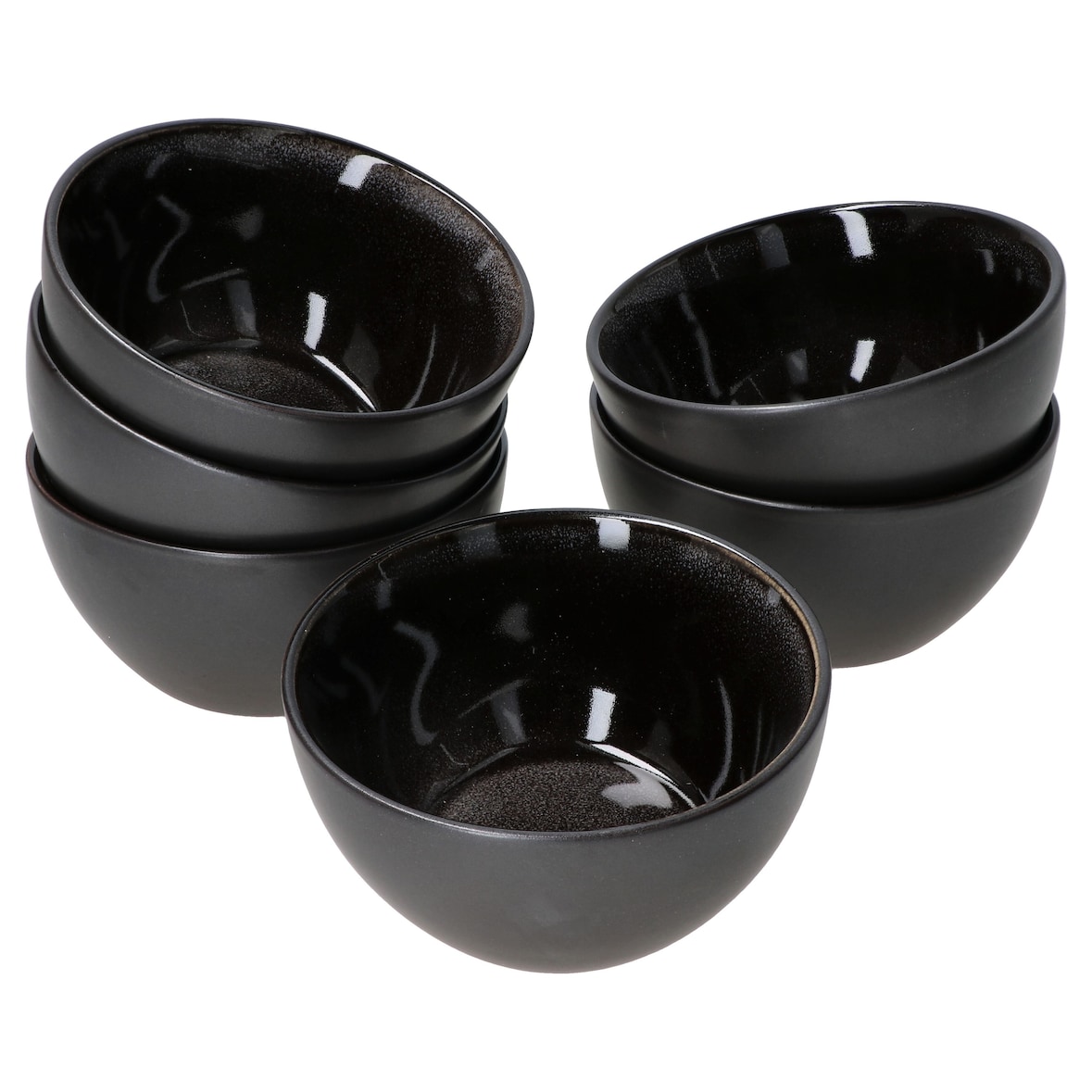 6er Set Pudding-Schale Reactive Glaze Grey Black 6cm - 24321862