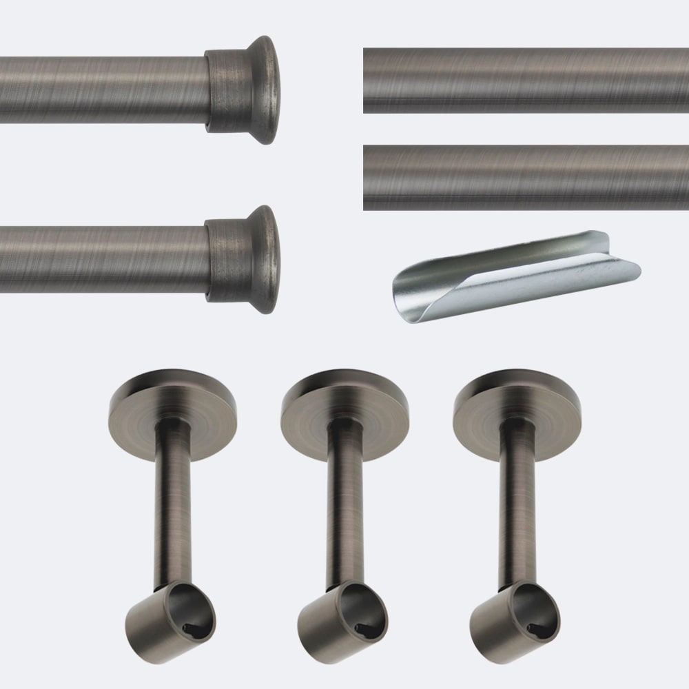 Kit de tringle à rideaux Carbone 300cm Diam.20mm Embout Chapeau - Fixation Mur - Boulet