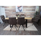 thumbnail of Juego de 6 sillas de comedor HWC-G66, silla de cocina silla, giratoria auto posición tela/textil ~ marrón-marrón oscuro, con reposabrazos