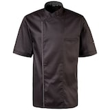 thumbnail of 224 - Kochjacke halbarm, Druckknöpfe, Fb. schwarz mit farbiger Paspel : graphit 65% Polyester 35%Baumwolle 220 g/m² S