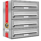 thumbnail of AL Briefkastensysteme 4 Fächer Premium Edelstahl Wand Briefkasten Anlage für Post A4, modern, robust und wetterfest, Artikelnummer: 132T4EA1