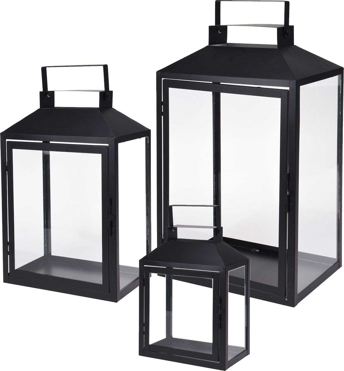 3er Gartenlaternen Laternen Metall Windlicht Schwarz H28/35/44cm