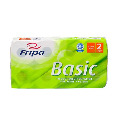 64 Rollen Toilettenpapier, 2-lagiges Tissue 12 cm x 10 cm weiss Basic 250 Blatt