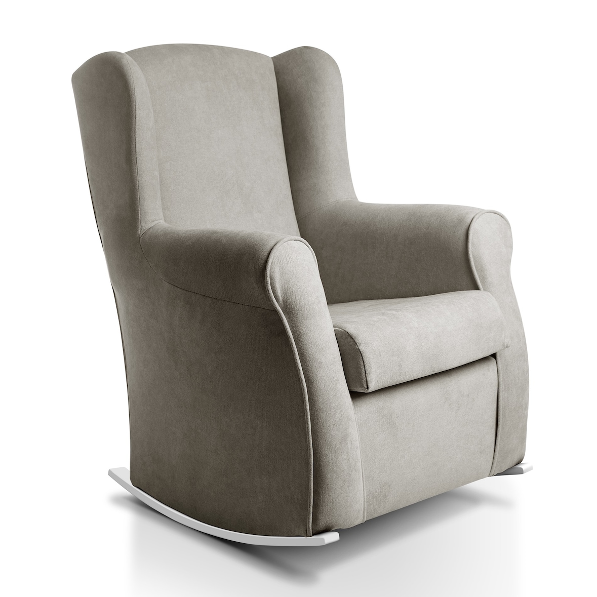 Balancín Carla SUEÑOSZZZ Butaca Mecedora Con Base Lacada En Blanco Y Tapizado En Tela Gris