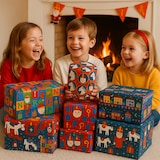 thumbnail of XXL Sinterklaas Cadeaupapier – Set van 4 Rollen – 5 Meter per Rol – 4 Verschillende Designs – Inclusief 1 Vel Naamstickers