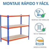 thumbnail of Schroefloos metalen rek Maderclick 3 planken. Kleur blauw/oranje/hout 900x1100x400 mm