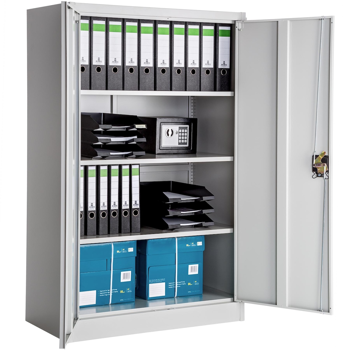 tectake Armario archivador con cierre de seguridad y 4 alturas 140x90x40cm  gris - 402482