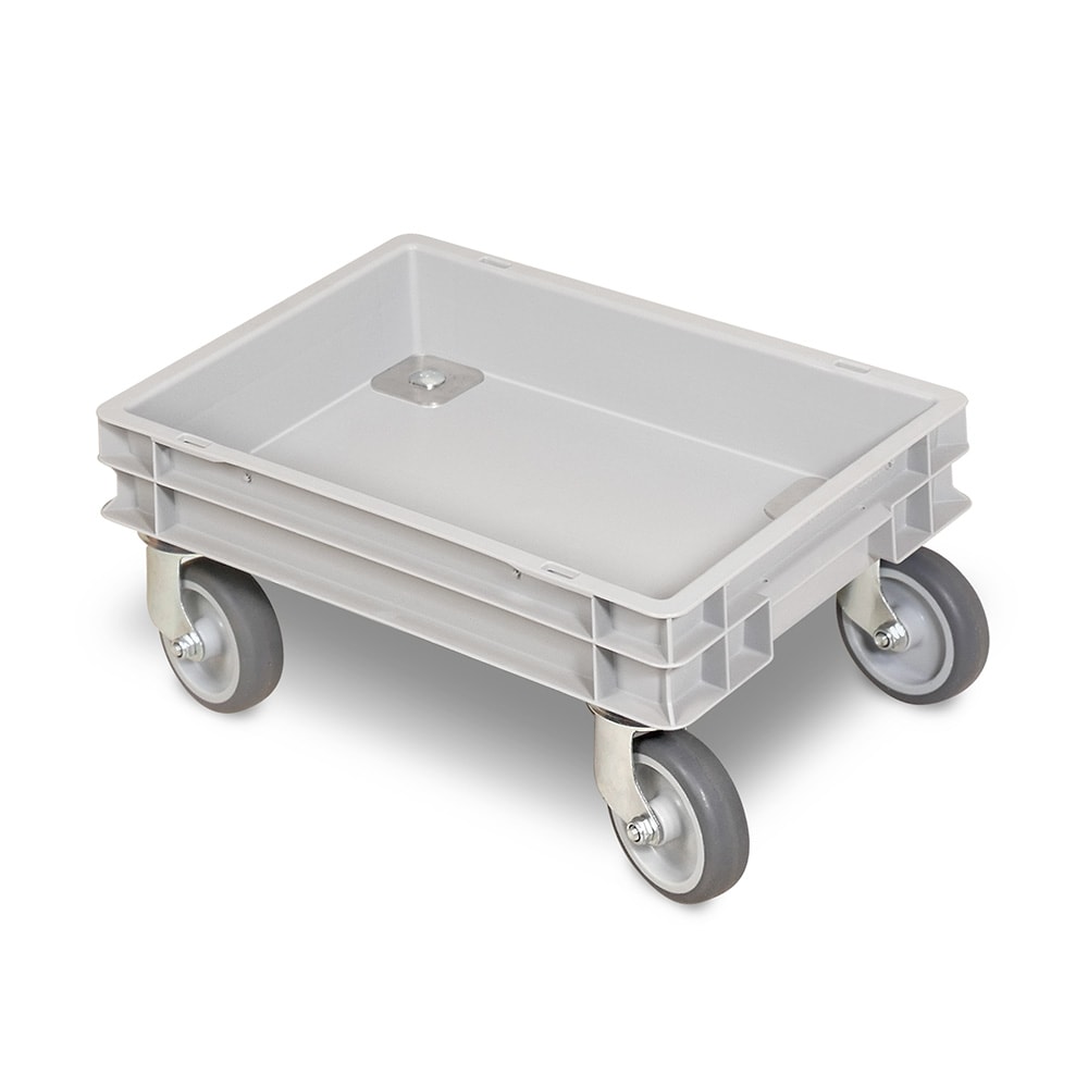 Rollkasten für 400x300mm Eurobehälter, graue Gummiräder, Trg 100 kg, grau