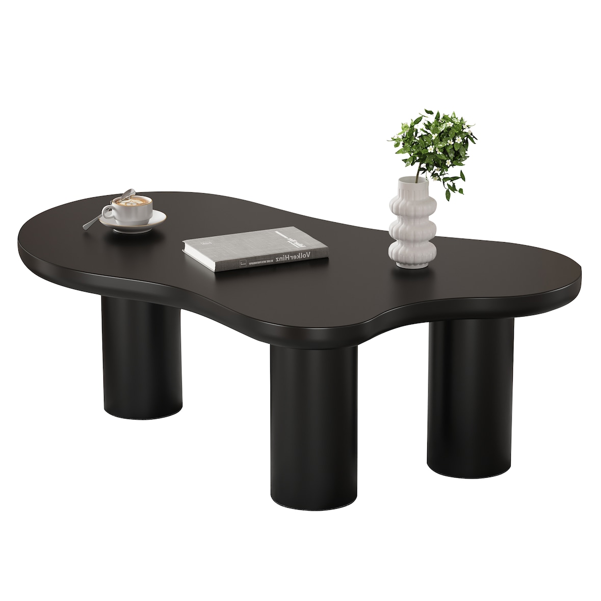 Couchtisch Wolkenform 107x66x41 cm Schwarz mit MDF Tischplatte und PVC Beinen, Filzgleiter, moderner Wohnzimmertisch pflegeleicht