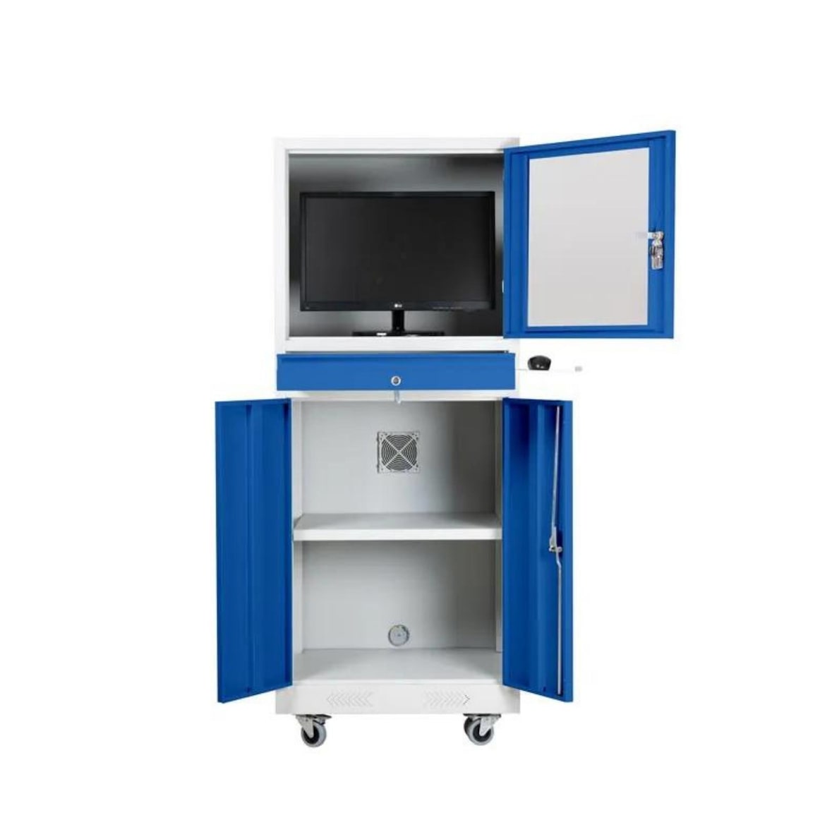 PROREGAL Industrie-PC-Schrank BEAR auf Rollen | HxBxT 170x68x60cm | Grau-Blau