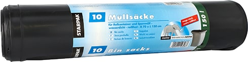 10 Müllsäcke, LDPE 150 l 150 cm x 70 cm schwarz extra stark und extra reißfest