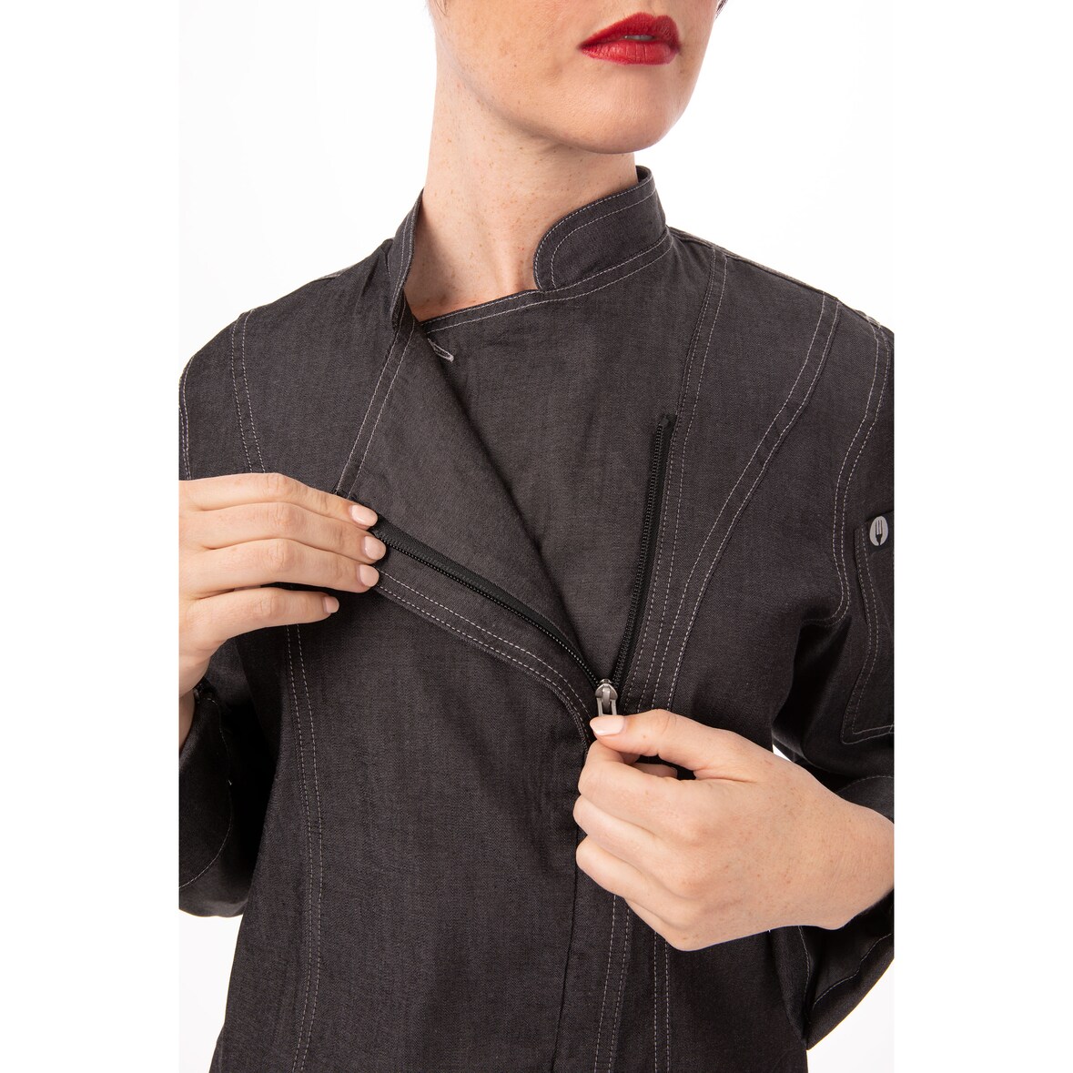 Chef Works® Damenkochjacke GRAMERCY LIGHT & 100% Baumwolle, Urban, Reißverschluss, Denimblack, Größe  S