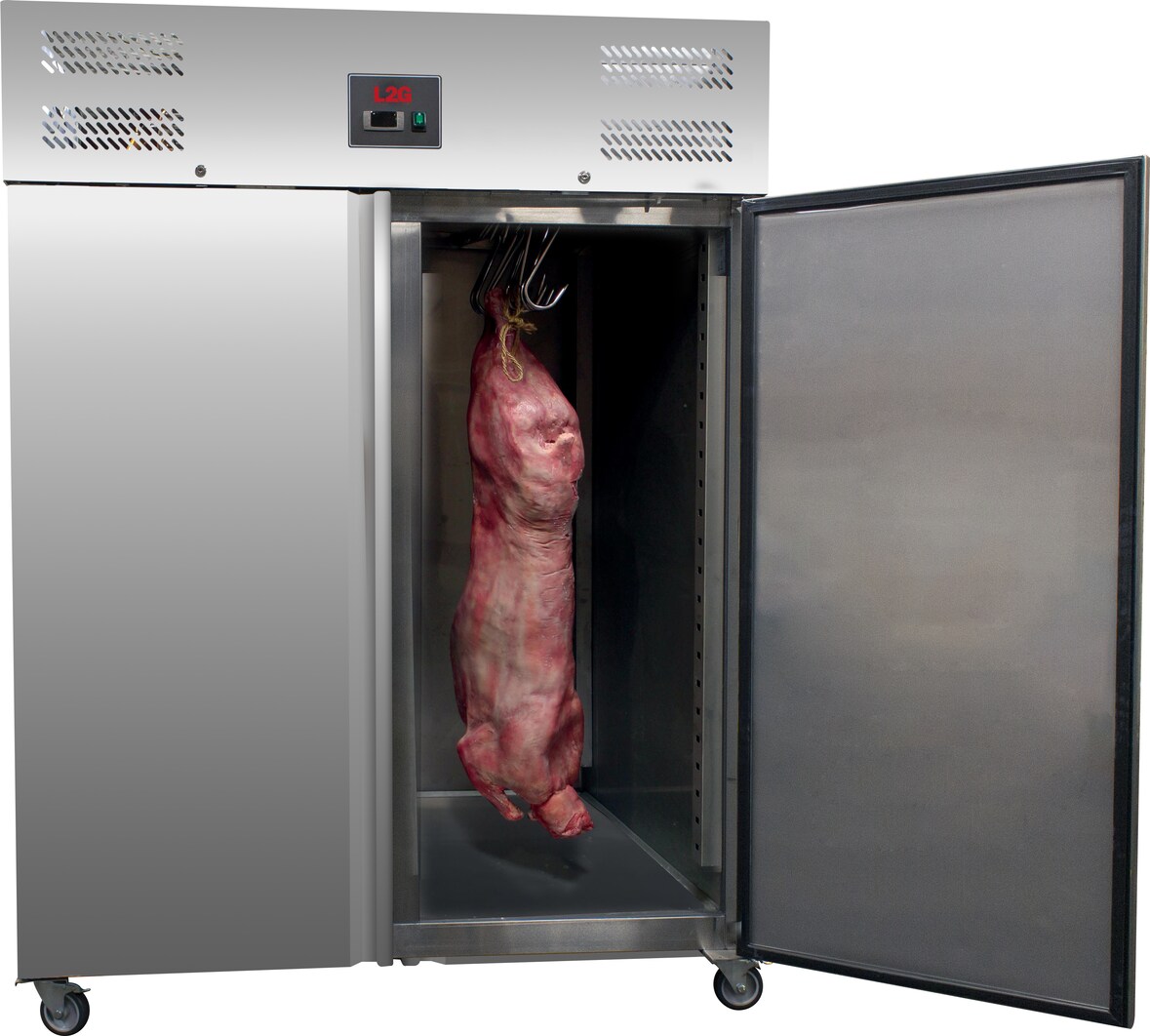 L2G - GIB-GN1410TN - armario refrigerado acero inoxidable con ruedas, 2 puertas -2/+8°C ventilado, con 2 estructuras de acero inoxidable para carcasas