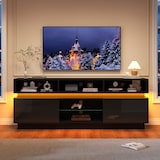 thumbnail of TV-Lowboard aus MDF in Schwarz, 160 x 35 x 60 cm, mit gehärteter Glasplatte, Hochglanzfronten und LED