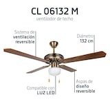 thumbnail of Orbegozo ventilador de techo con luz CL 06132, 3 velocidades, 4 aspas, 132 cm diámetro, 60 W