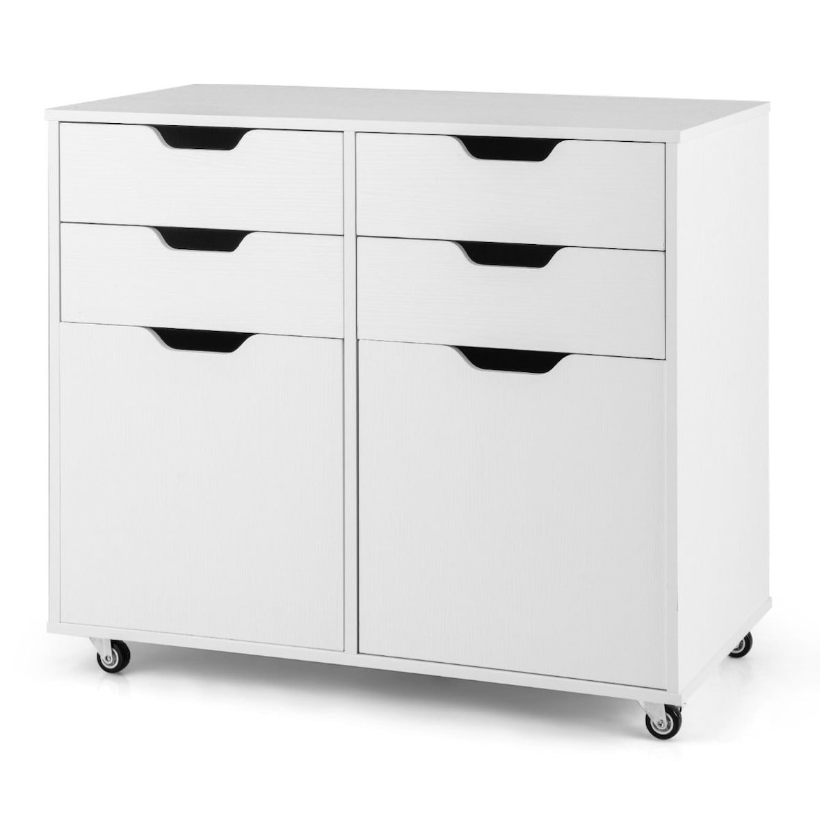 Helloshop26 - Commode à 4 tiroirs et 2 portes 73 x 40 x 64,5 cm avec support imprimante mobile design moderne en bois blanc 20_0011559