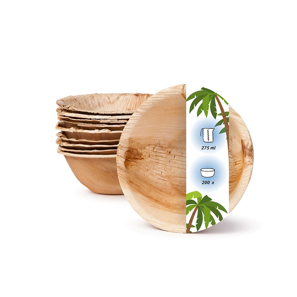 onlyleaf 200 Stück runde Einwegschalen Palmblattschalen 275 ml für Partys, umweltfreundliches Biogeschirr, Einmalgeschirr, biologisch abbaubar