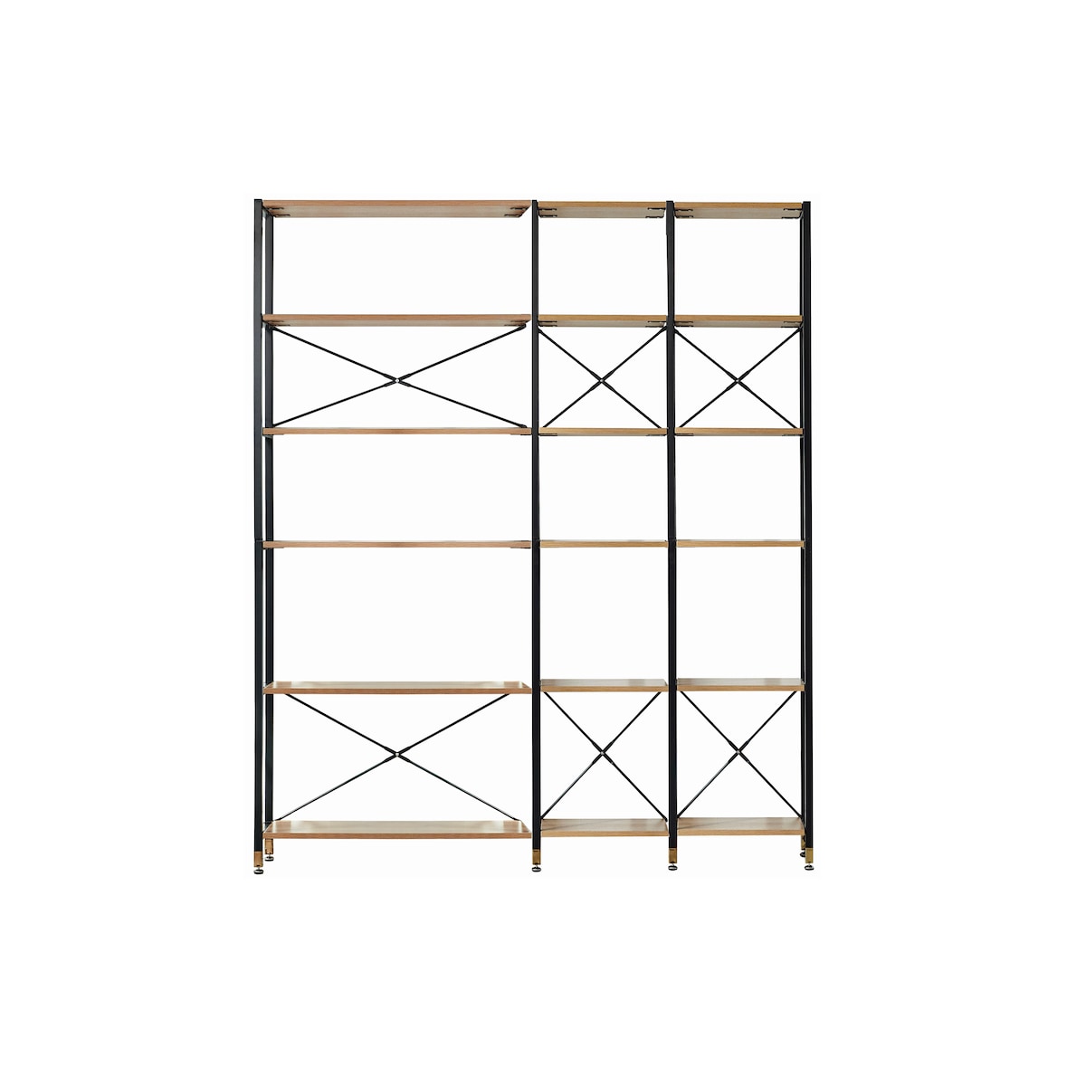 Möbilia Regal-Set | 1 breites Regal, 2 schmale Regale | MDF mit Akazie-Dekor, Gestell Metall | B 170 x T 30 x H 210 cm | natur-schwarz | 12020085